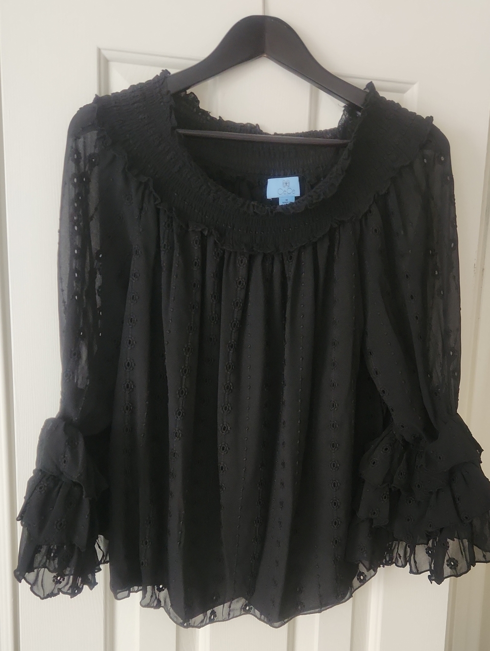 CeCe Black Ruffled Eyelet Blouse
